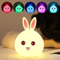 Cute Rabbit Silicone LED Night Light USB Rechargeable Baby Bedroom Night Lamp Touch Sensor Light