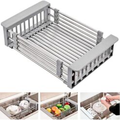 Expandable Sink Dish Kitchen Organizer Stainless Steel Sink Drain Basket Vegetable and Fruit Storage