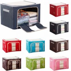Large Capacity Cloth Storage Organizer With Steel Frame Foldable Storage Box – Sky Blue