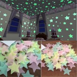 Pack of 100 – Florocent Night Glowing Stars Wall Sticker – Multi