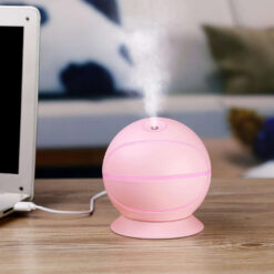 Rotatable Basketball Shaped Air Humidifier Night Light with USB Cable 240ml – Pink