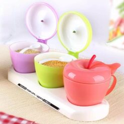 Spice jars apple shaped 3Pcs- Multicolour