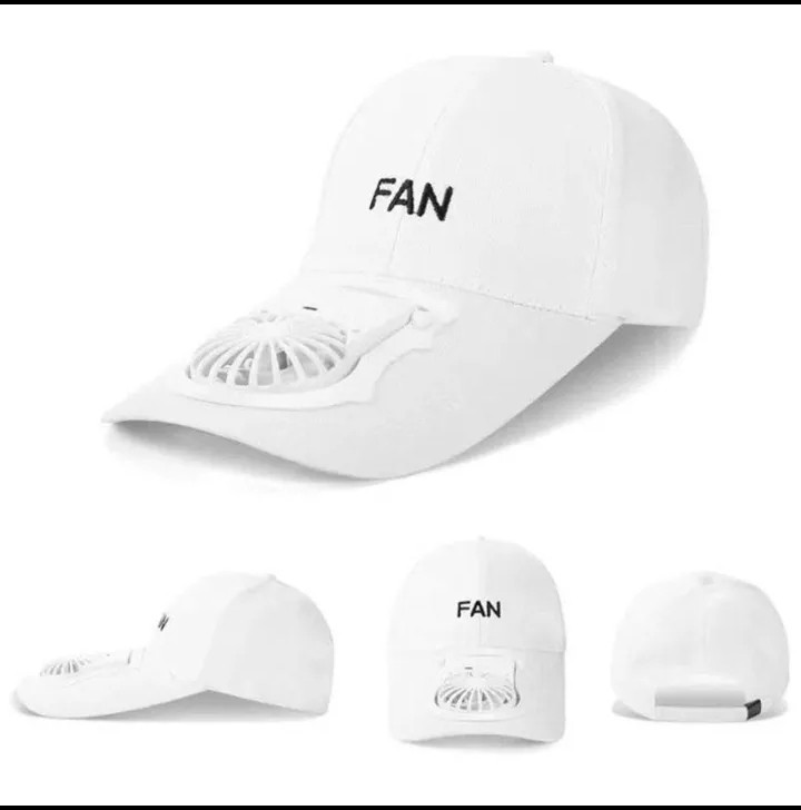 Best Online Shopping in Pakistan (OnlinePakistanStore.com) Summer Outdoor Rechargeable Fan Cap Adjustable Fabric Sun Protection - White