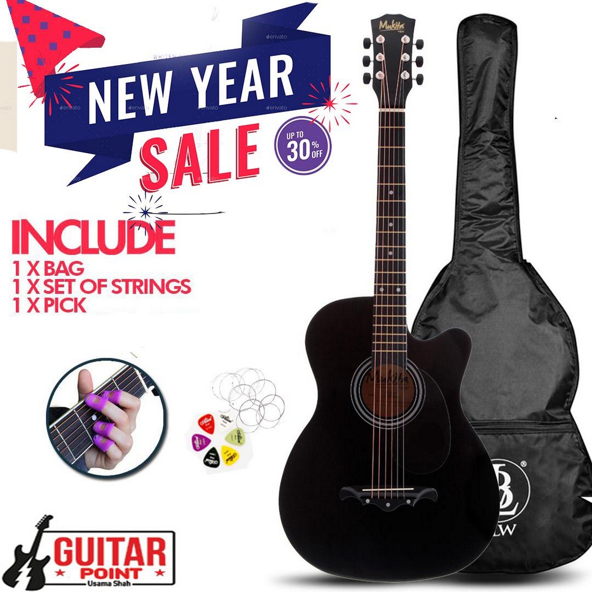 Best Buy ❤️ Smith 38 Inch Acoustic Guitar, Black, With Case-Bag, Pick , Extra Strings Price In Pakistan